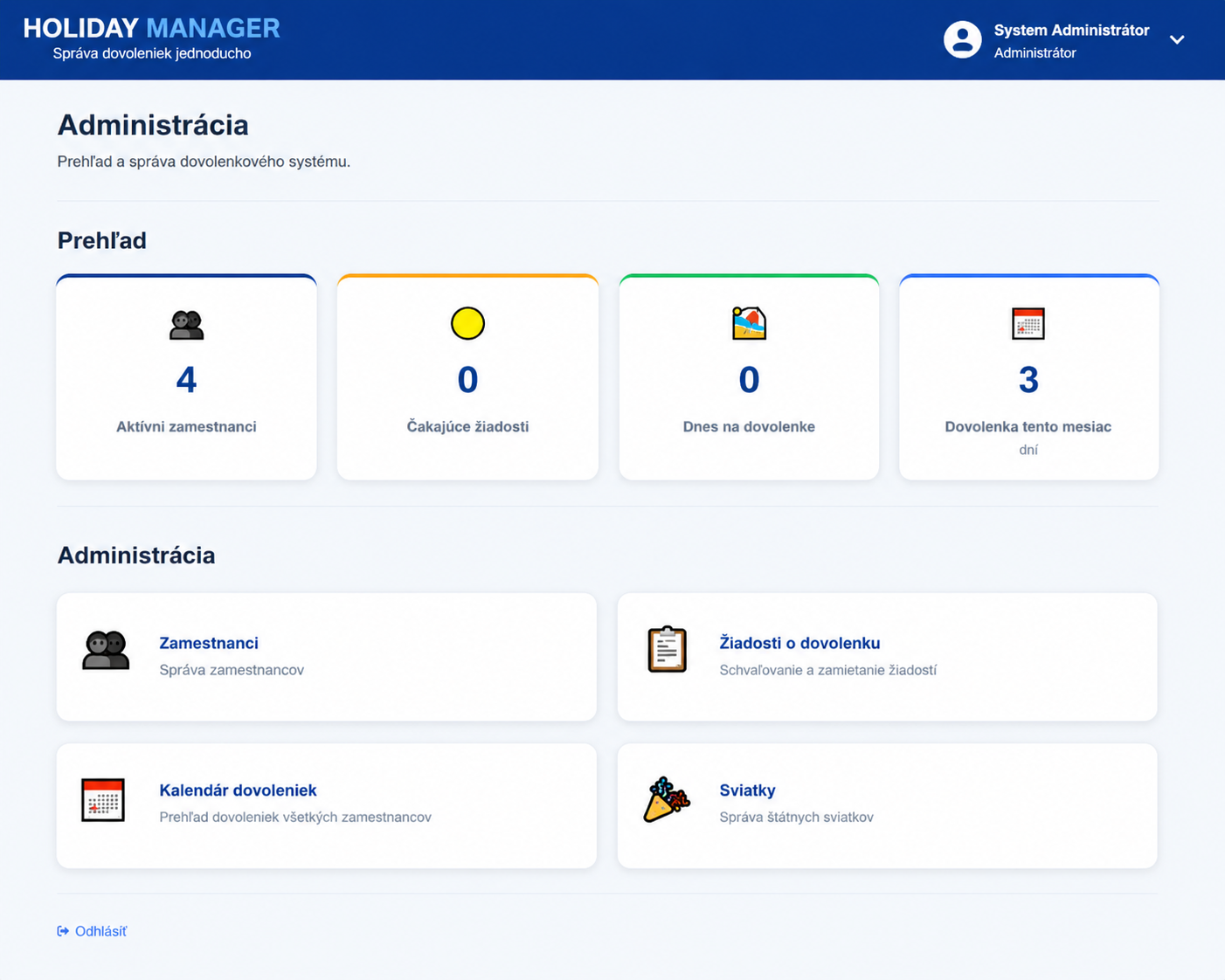 Holiday Manager – administrácia