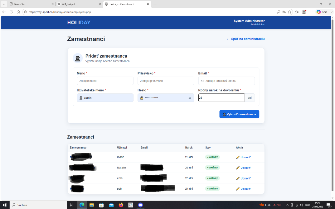 Holiday Manager – správa zamestnancov